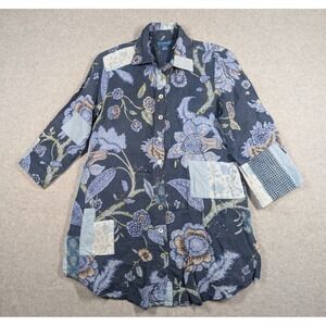 April Cornell Women‎ Top XS Linen Cotton Floral Patchwork Cottage Garden Button